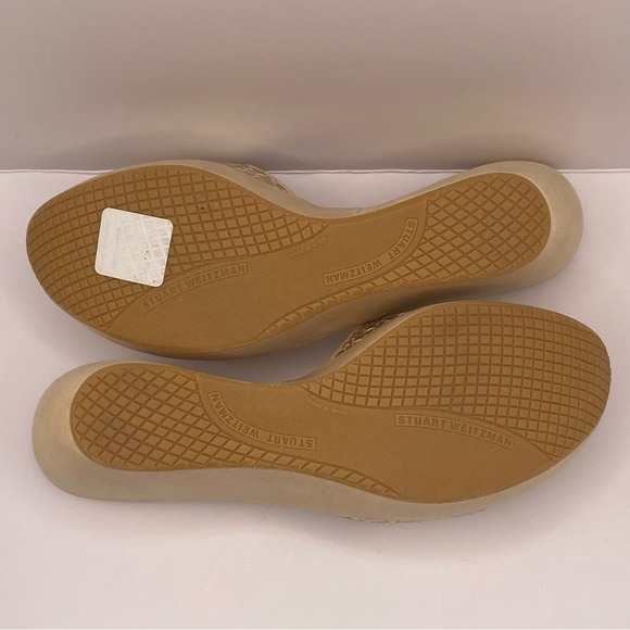 Stuart Weitzman Shoes Womens Size 8.5 Beige Gold Wedge Sandals Slides Buckle - Picture 7 of 15